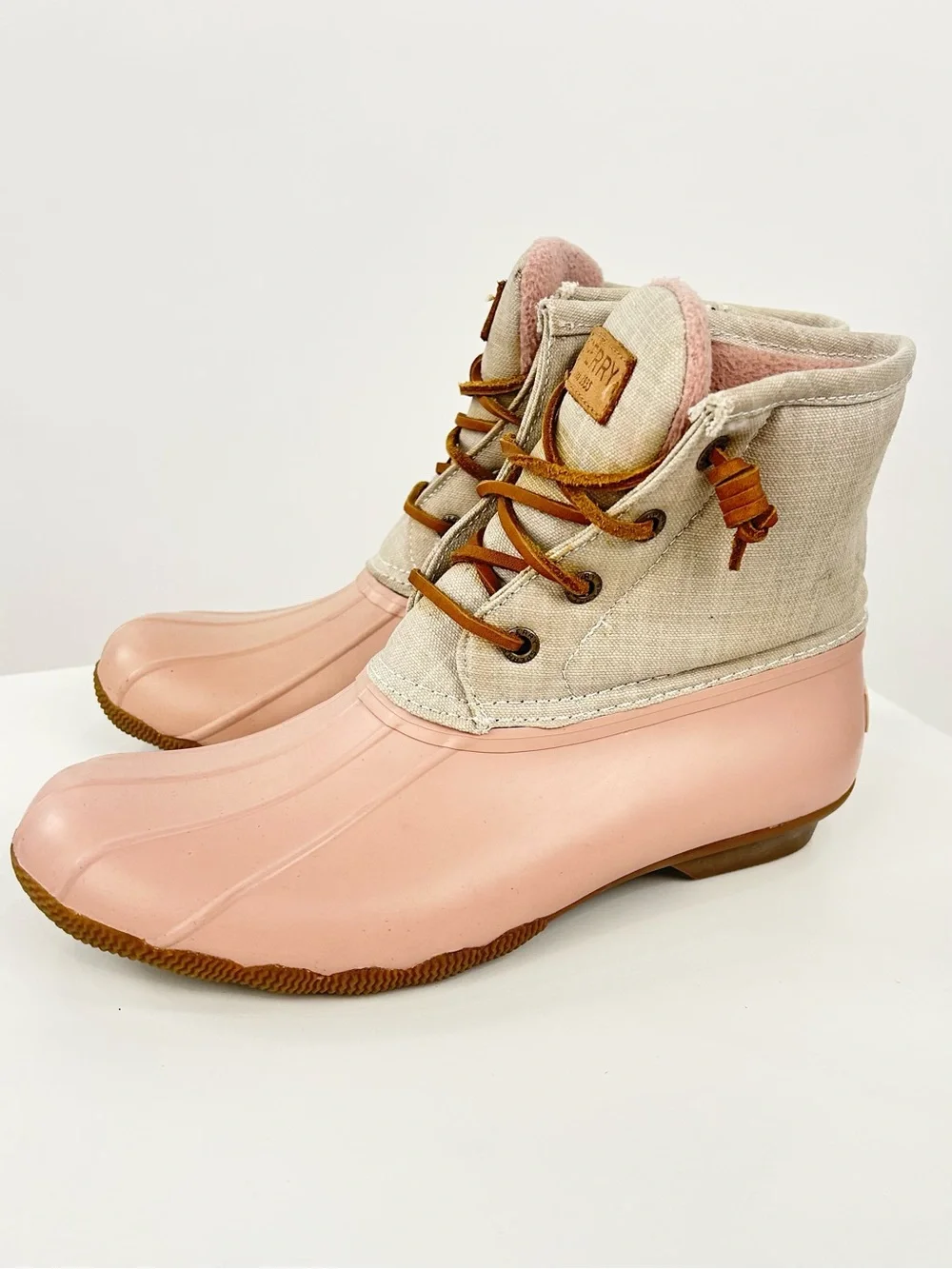Sperry Saltwater Duck Boots Blush Pink Waterproof Lace Up Boots Women’s 6.5